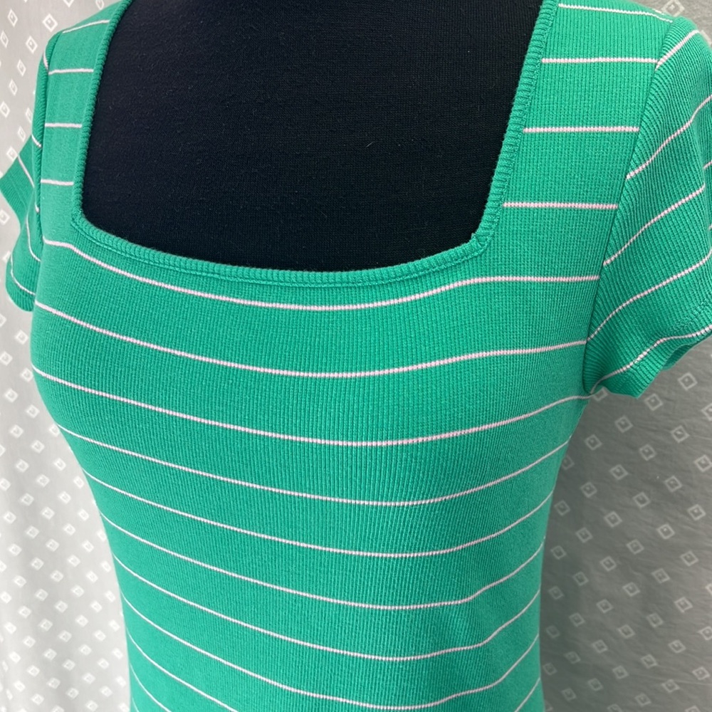 Green & Pink Square Neck Dress